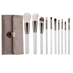 Hot Sell 10 PCS Ziegenhaar Beauty Brushes Make-up Kosmetik Kit White Foundation Puder Rouge Kontur Personal isierte Make-up Pinsel