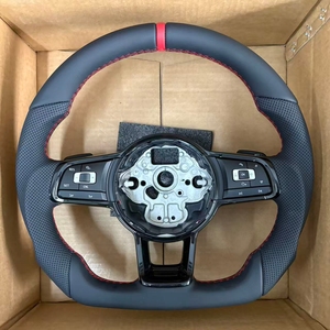 พวงมาลัยหุ้มหนังครึ่งวงแบบไม่มีปุ่ม R Line สำหรับรถยนต์ Volkswagen VW Golf 6 7 7.5 MK 6 7 7.5 GTE R Polo <span class=keywords><strong>GTI</strong></span> Polo Passat CC B8 <span class=keywords><strong>Jetta</strong></span> - Product Image 1