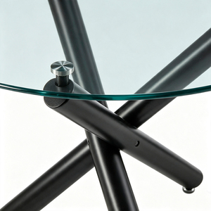 Modern Round Dining <b>Table</b> Tempered Glass Tabletop Black Metal Pedestal Glass Dining Room Furniture - Product Image 6