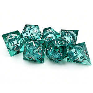 Custom Logo Green Liquid Core <b>Dice</b> <b>Set</b> 7pcs Sharp Edge Resin DND <b>Dice</b> for RPG Board Games - Product Image 5