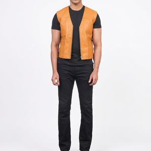 Chaleco de Motociclista de Cuero Marrón para Hombre, Personalizado por el Fabricante, Sin Mangas, Prenda Exterior de Cuero Genuino para Motociclistas, Chaleco para Club - Product Image 1