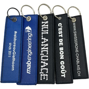 Custom Personalized Logo Letter Woven Keychain Double Side Fabric Name Tag Keychain for Promotions & Carabiners