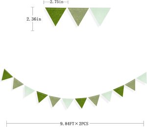 Décorations de fête vert olive, guirlande triangulaire en feutre vert sauge dégradé, mini-drapeaux suspendus - Product Image 2