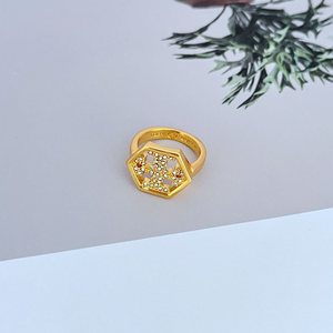 Joyería Fina, Anillo de Oro de 18K y Latón para Mujer y Hombre, Geométrico, Hexagonal, con Letras Huecas Incrustadas, Pedrería, Regalo Tradicional - Product Image 1