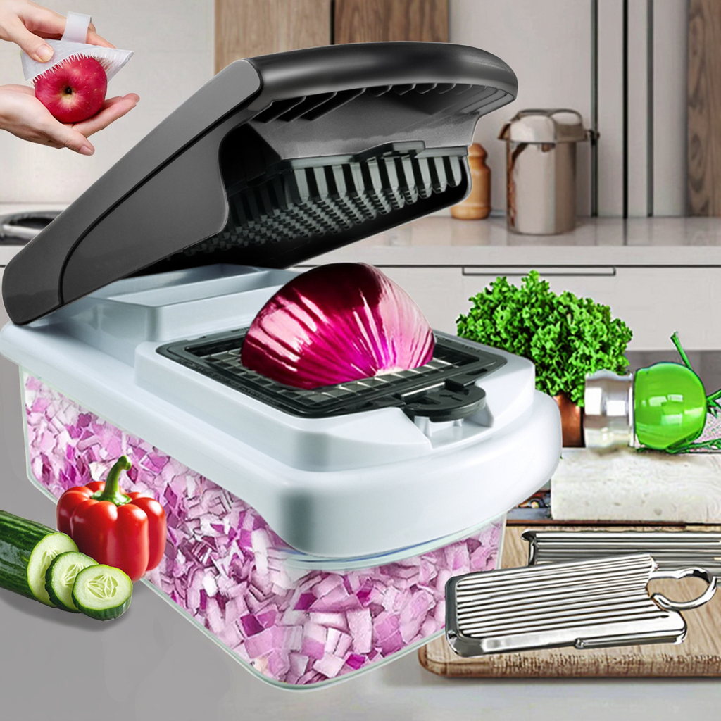 9-in-1 Vegetable Chopper, Slicer & Dicer Kit - Includes Mandoline, Garlic Press, Onion Slicer, Hand Protector, Drainer & Container