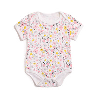 Vêtements pour bébés RTS, vente en gros directe d'usine, 190GSM, coton biologique, été, écologique, adorable, unisexe, barboteuse à manches courtes avec boutons