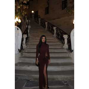 ชุดเดรสยาวลายกุหลาบสีน้ำตาล - Product Image 6