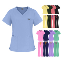 Ensemble de blouses d'infirmière extensibles dans 4 directions, uniforme professionnel à col en V avec plusieurs poches, ensembles d'uniformes personnalisés pour hôpital