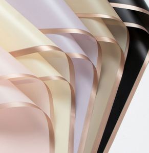 Papier d'emballage pour bouquet coréen imperméable, bordure dorée, rose, pour fleuristes, translucide, coloré, avec impression de lignes sur le bord - Product Image 6