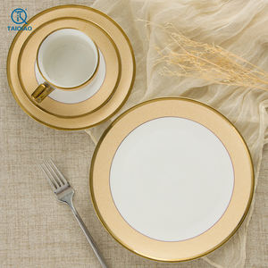 Juego de Vajilla de Porcelana de Lujo TQ, Blanco con Estampado Dorado, Platos Redondos de Cerámica, Juegos de Vajilla - Product Image 4