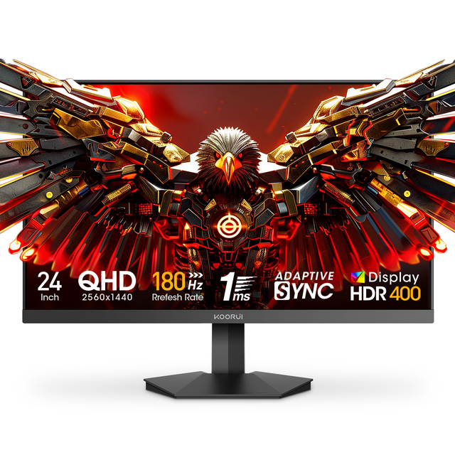 KOORUI G2421V 23.8" Fast IPS QHD 2K 180Hz Gaming Monitors, 1ms GTG, DP1.4 + HDMI 2.0, 90% DCI-P3, HDR400, Adaptive Sync, VESA