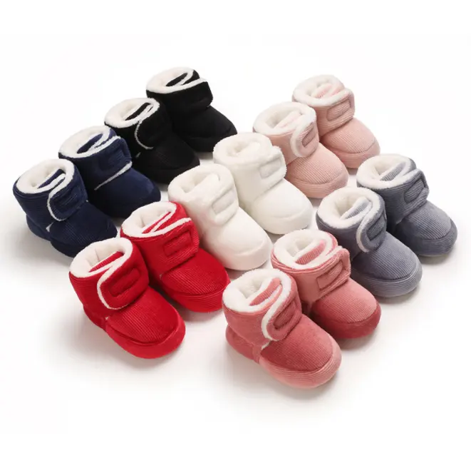 Scarpe autunnali e invernali in cotone e stivali da neve in velluto per 0-1 anno scarpe da passeggio con suola morbida per bambini caldi