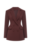 Nouvelle robe marron foncé à épaulettes, col en V profond, manches longues, coupe ajustée, style rétro carré