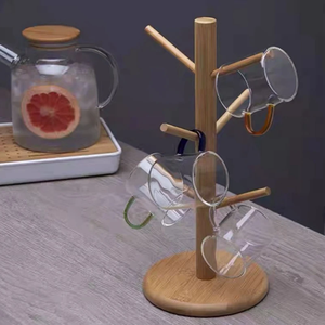 Support de rangement pour tasses à thé en bois à base épaisse, gain de place, comptoir, 6 crochets, support suspendu, support pour tasses à café, support en forme d'arbre - Product Image 6