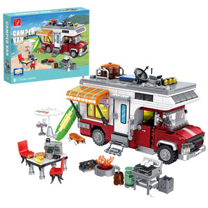 Blocs de construction de camping-car de la série City 2108 pour les enfants de 5 à 7 ans avec plastique ABS et ustensiles de cuisine d'extérieur, jouet d'assemblage - Product Image 1