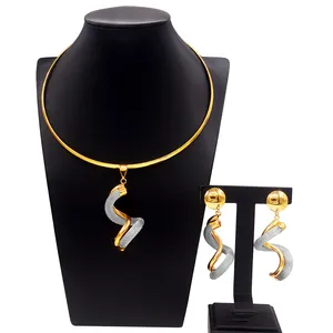 New Necklace Earrings Jewelry Set Gold Plated Bud Design Brazilian Gold Jewelry Sets For Wedding Celebration And Banquet Two set