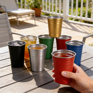 Gobelet en acier inoxydable rouge personnalisé avec logo, 12oz 16oz, incassable, à paroi simple, pour bière, bar, camping, empilable - Product Image 1
