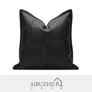 AIBUZHIJIA suni deri atmak yastık kılıfı 18x18 inç yastık kılıfı siyah Modern lüks dekoratif minder örtüsü için kanepe kanepe