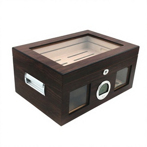 Boîte à cigares classique en bois massif laqué avec fenêtre transparente, humidificateur intégré, coupe-cigares, cèdre espagnol, anti-humidité, rectangulaire - Product Image 2