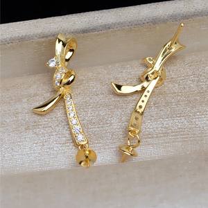 S925 Silver Bow Earrings with Baroque Empty <b>Holder</b> Large DIY Beads & 8-13 Pearl Accessories <b>Jewelry</b> Findings & Components-JG5455 - Product Image 3