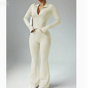 Combinaison de yoga pour femmes avec logo personnalisé, couleur unie, respirante, fermeture éclair, moulante, sexy, manches longues, deux pièces, fitness, sans couture, <span class=keywords><strong>XXL</strong></span> - Product Image 3