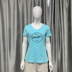 T-shirt casual da donna a maniche corte con scollo a V, stampa 100% cotone, anti-pilling, con polsini, all'ingrosso OEM, collezione estiva 2024 - Product Image 3