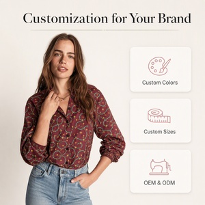 Camicetta da <span class=keywords><strong>Donna</strong></span> <span class=keywords><strong>Bordeaux</strong></span> con Collo Verde Arricciato, Polsini Smock, Colletto Rovesciato, Vestibilità Comoda, Bottoni Frontali - Product Image 5