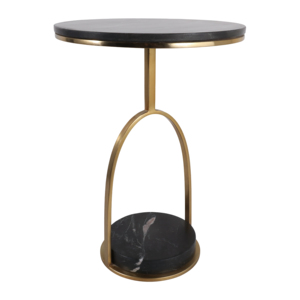 Tavolino da Cocktail Moderno in Marmo con Base Nera e Oro, Tavolino Rotondo Decorativo per Soggiorno e Camera da Letto, Piccolo Tavolino d'Appoggio - Product Image 2