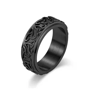 2023 New Viking Stainless Steel Rotating Digital Ring Anti Stress Jewelry Rotatable Engraved Pattern Spinner Men's Rings