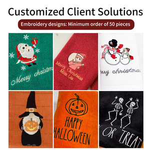 Serviette de Noël 35x75cm en coton pur, broderie motif sapin de Noël, cadeau de Noël - Product Image 5