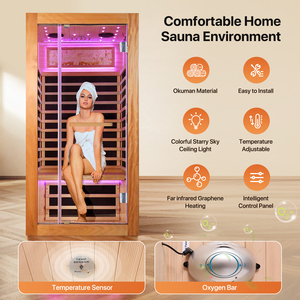 Cabine de sauna infrarouge à infrarouges lointains en bois massif Okoume pour une personne, avec luminothérapie, sauna sec d'intérieur, <span class=keywords><strong>pod</strong></span> de sauna infrarouge - Product Image 4