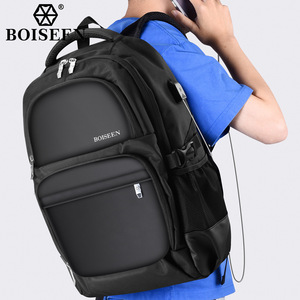 Boiseen Men's <b>Backpack</b> <b>Large</b> Capacity Waterproof With Usb Business Travel Shoulder Bag Solid Color Black - Product Image 4