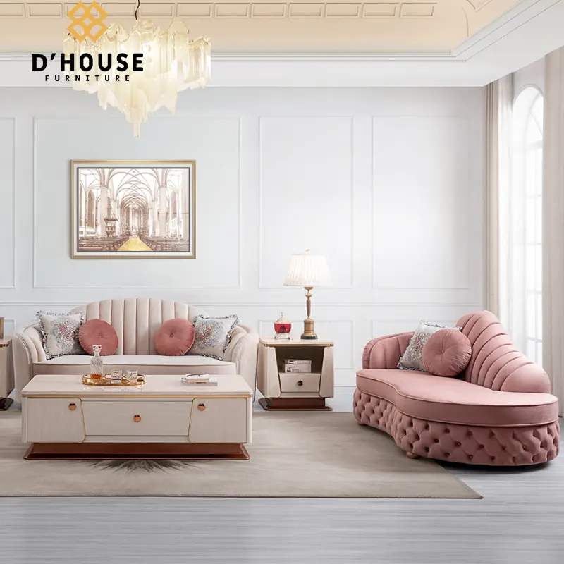 現代的な豪華なデザインのリビングルームの家具ボタン房状のハイエンド生地チェスターフィールドソファ、寝椅子付き
