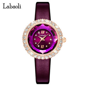 <b>Ladies</b> Leather Belt <b>Watch</b> with Round Disk Crystal and Diamond Setting - Product Image 6