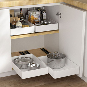 Accessorio Estraibile per Armadietto da Cucina con Cestello in Plastica Senza Foratura, Cassetto Sottolavello per Bottiglie di Spezie, Piatti e Pentole - Product Image 3