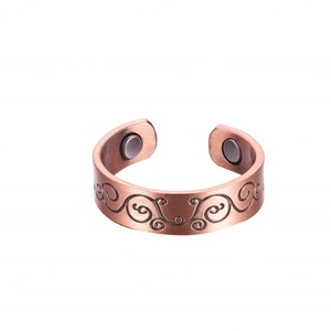 Bagues en cuivre biomagnétiques vintage, ajustables, bijoux de mode, énergie ionique négative naturelle pour couples, pour mariages et fiançailles - Product Image 2