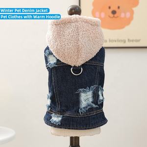 फैशनेबल शरद ऋतु सर्दियों के आस्तीन के साथ हुड पालतू जानवर हुड हुड कुत्ते बिल्लियों डेनिम जैकेट - Product Image 1