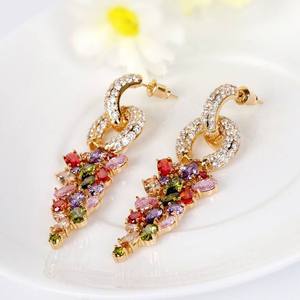 Wholesale Designer Jewelry 18K Champagne Gold Plated Colorful Zircon Crystal CZ Chandelier <b>Earrings</b> for Women Luxury Wedding - Product Image 1