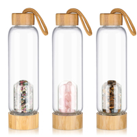 Botol air kaca borosilikat 2021 Amethyst, batu permata, kristal, tutup minuman, botol air bambu dengan bagian dalam kaca