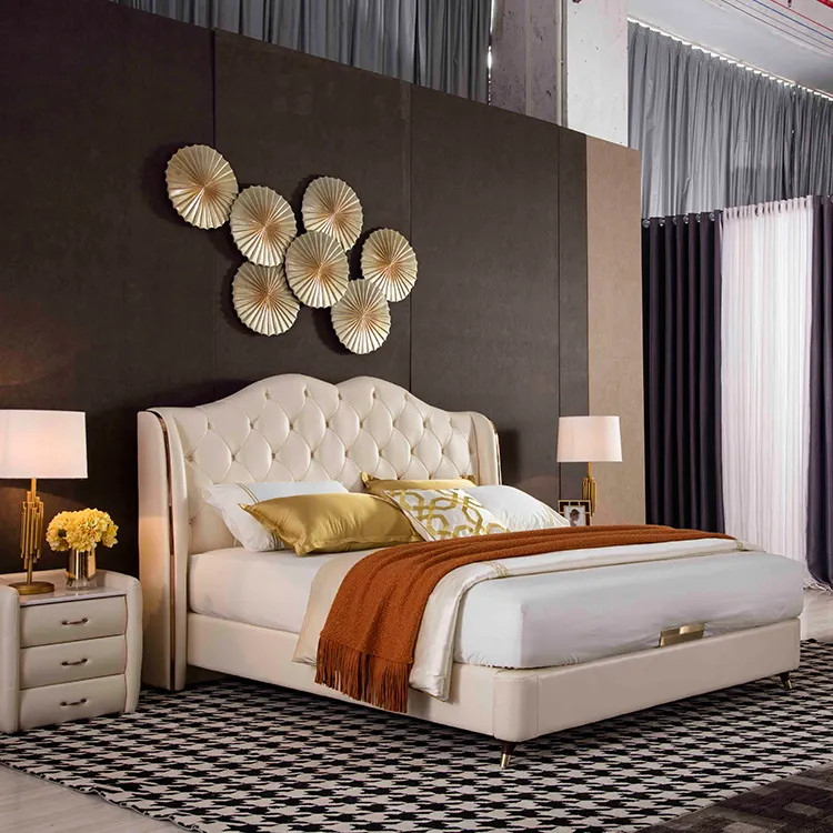 Kf Casa Classic Hotel Button Design Lederen Bed King Szie Zachte Set Luxe Slaapkamermeubilair