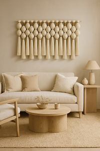Tapisseries murales en macramé art déco minimalistes écologiques, en coton, avec pompons, pour mariage, Diwali, usage intérieur, format corde - Product Image 4