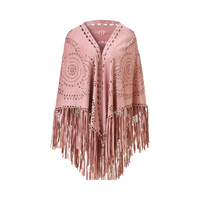 Nouveau en 2024 couleur unie évider Floral daim gland Triangle châle femmes Vintage bohème plage Cardigan Boho frange Ponchos