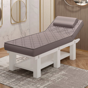 Table de massage matelassée blanche pour salon de beauté et spa, avec cadre en bois et revêtement rembourré, portable pour studio de beauté - Product Image 5
