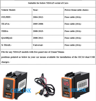Prise de voiture 2-Port Quick Charging Fast Car Charger PD + QC3.0 Type-C Socket Car USB Fast Charging ForNissan for iPhone Huawei