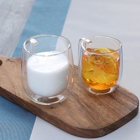 Mug à café en verre soufflé à la main, double paroi, réutilisable, en borosilicate, avec poignée, 350 ml (12 oz), logo personnalisé