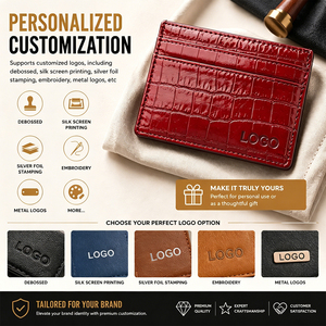 Custom Red Crocodile Embossed Leather Card Holder <strong>Wallet</strong> for Men Women <strong>RFID</strong> Blocking Slim Minimalist Design Multiple Card Slots - Product Image 4