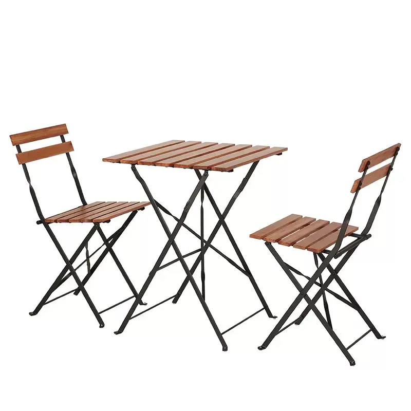 Massivholz Metall Tisch und Stühle Set Balkon faltbar Outdoor Garten Coffee Shop Freizeit Outdoor Esstische und Stühle Set