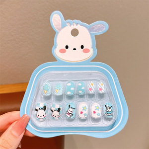 Lot de 12 <span class=keywords><strong>faux</strong></span> ongles autocollants pour enfants, motif chat de dessin animé Kawaii, avec colle gelée, mignons ongles artificiels pour enfants, style <span class=keywords><strong>anime</strong></span> - Product Image 3