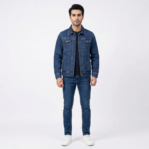 Chaqueta de Mezclilla de Alta Calidad OEM, para Hombre, de Algodón Grueso, Color Negro/Azul Marino, Cuello Alto, Resistente al Viento, Estilo Vintage, con Capucha y Logotipo Personalizado - Product Image 1