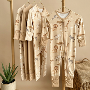 Tutina per Neonati in Fibra di Bambù, Manica Lunga, con Cerniera Nascosta, Polsini Ripiegabili, Stampa Safari, <span class=keywords><strong>Pigiama</strong></span> per Neonati - Product Image 1